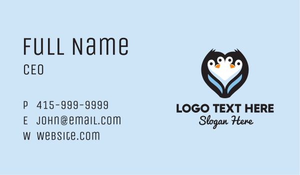 Twin Penguin Heart  Business Card Design Image Preview