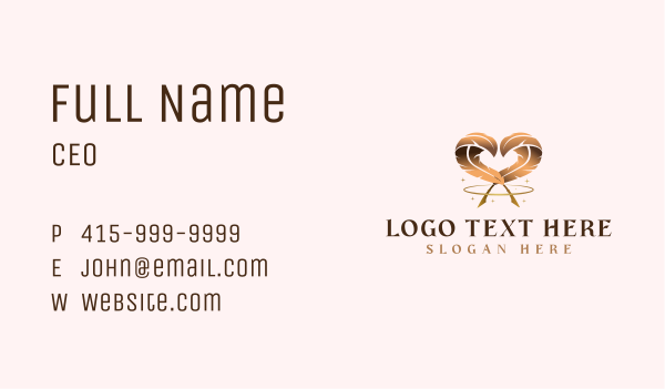 Heart Feather Quill  Business Card Design Image Preview