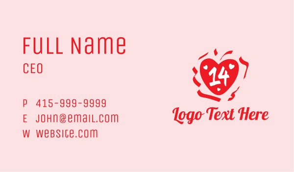 Valentine Heart Number 14  Business Card Design Image Preview