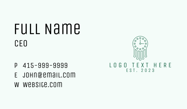 Vintage Green Clock  Business Card Design Image Preview