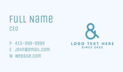 Blue Ampersand Lettering Business Card Image Preview