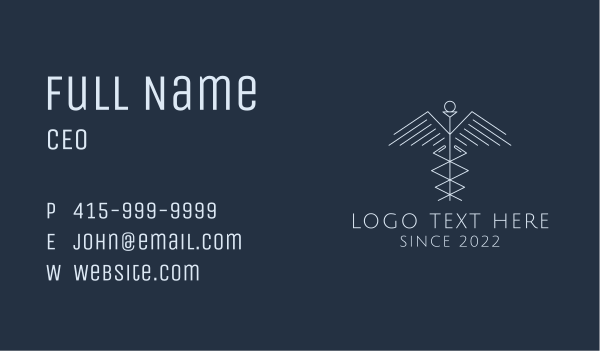 White Linear Caduceus Business Card Design Image Preview