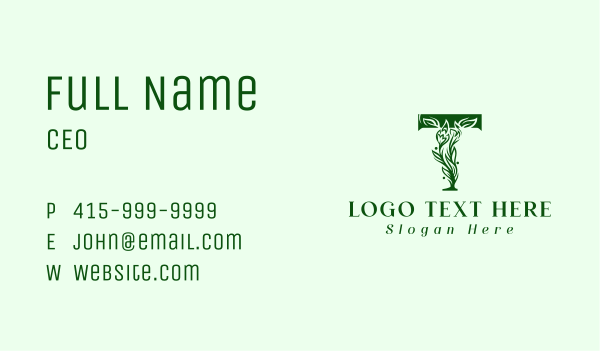Organic Plant Letter T Business Card Design Image Preview