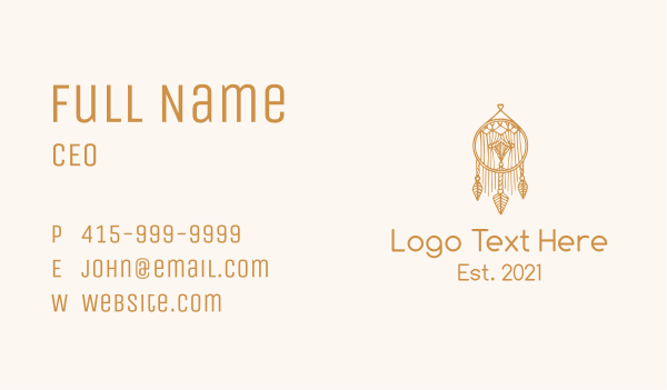 Gold Feather Dreamcatcher Business Card Design Image Preview