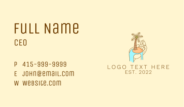 Palm Tree Island Hand  Business Card Design Image Preview