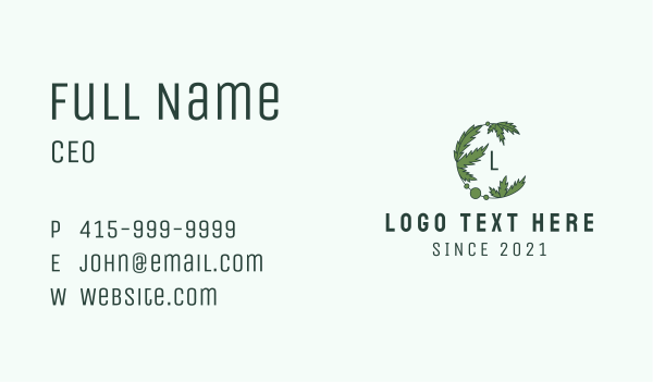 Green Cannabis Leaf Letter  Business Card Design Image Preview