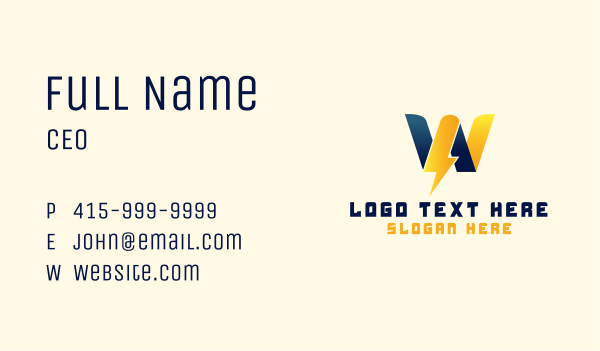 Lightning Power Letter W Business Card Design Image Preview