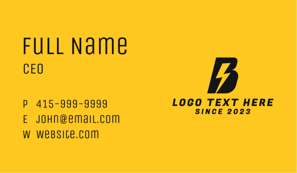 Lightning Volt Letter B Business Card Design Image Preview