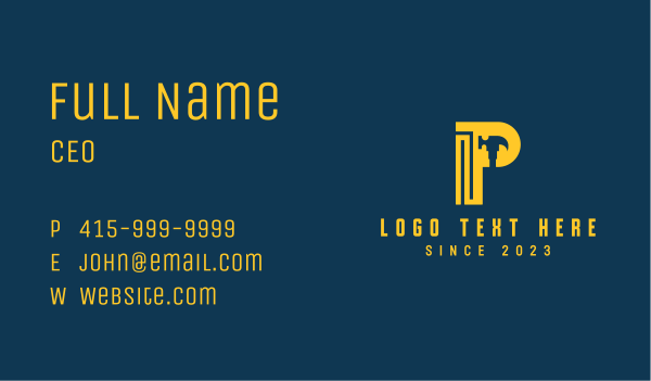 Hammer Repairman Letter P Business Card Design Image Preview