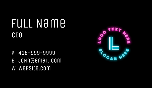 Neon Light Lettermark Business Card Design Image Preview