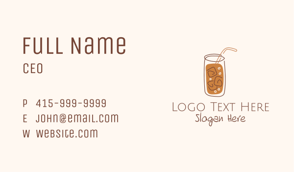 Brown Iced Drink Line Art Business Card Design Image Preview