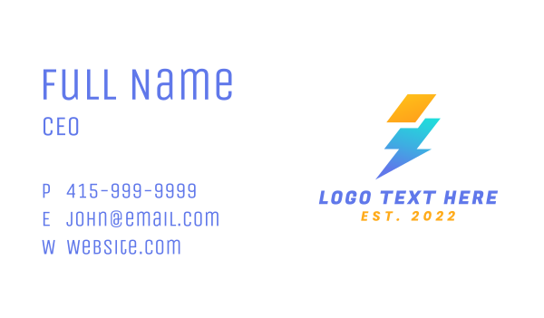 Lightning Bolt Electric Company Business Card Design Image Preview