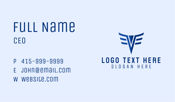 Blue Pilot Wings Letter V Business Card Design Image Preview