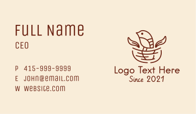 Brown Bird Nest  Business Card Image Preview