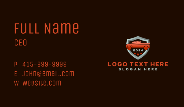 Automobile Pickup Truck Shield Business Card Design Image Preview