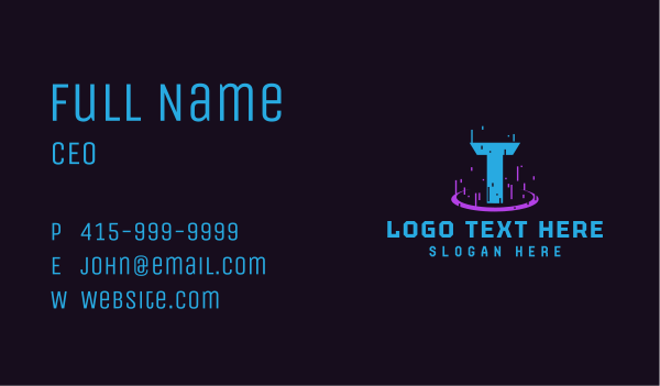 Glitch Portal Gaming Letter T Business Card Design Image Preview