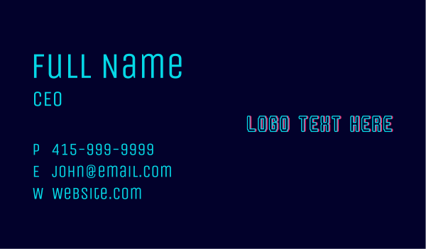 Pixel Neon Wordmark Business Card Design Image Preview
