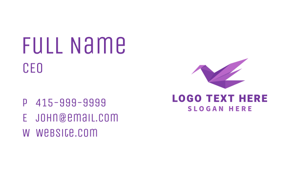 Purple Origami Bird Business Card Design Image Preview