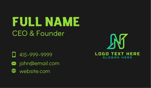 Green Modern Tech Letter N Business Card Design