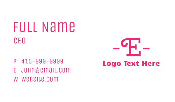 Curly Pink E Business Card Design Image Preview