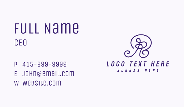 Purple Script Letter R  Business Card Design Image Preview