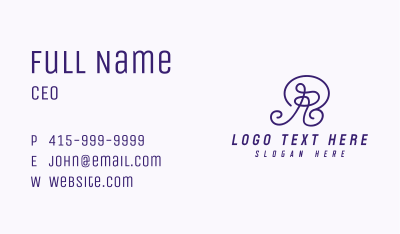 Purple Script Letter R  Business Card Image Preview