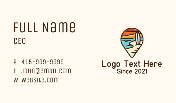 Beachside Location Surf Board Business Card Design Image Preview