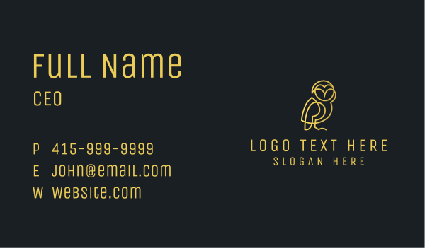 Yellow Monoline Owl Business Card Design Image Preview