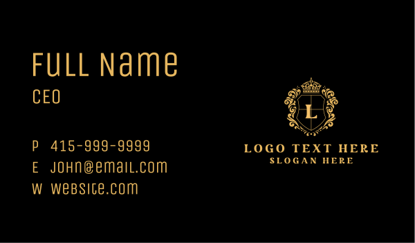 Golden Royal Crown Shield  Business Card Design Image Preview