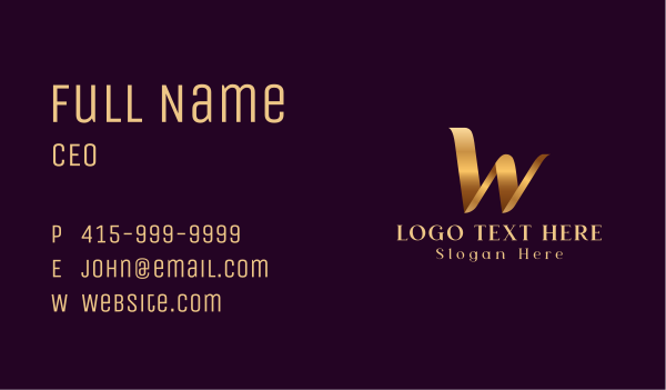 Metallic Gold Letter W Business Card Design Image Preview