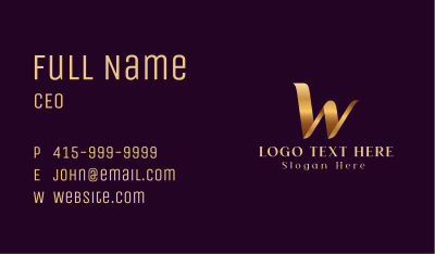 Metallic Gold Letter W Business Card Image Preview