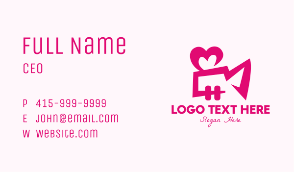 Pink Heart Video Camera Business Card Design Image Preview