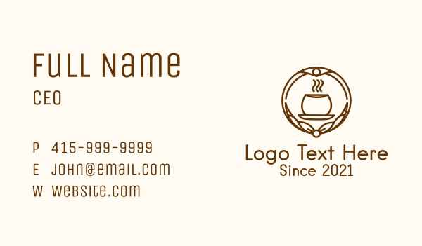Hot Coffee Cup Ribbon Badge Business Card Design Image Preview