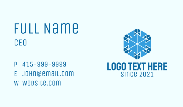 Geometric Blue Snowflake Business Card Design Image Preview