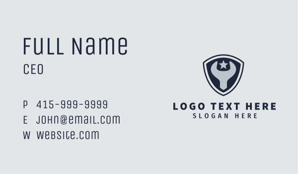 Blue Wrench Shield Business Card Design Image Preview