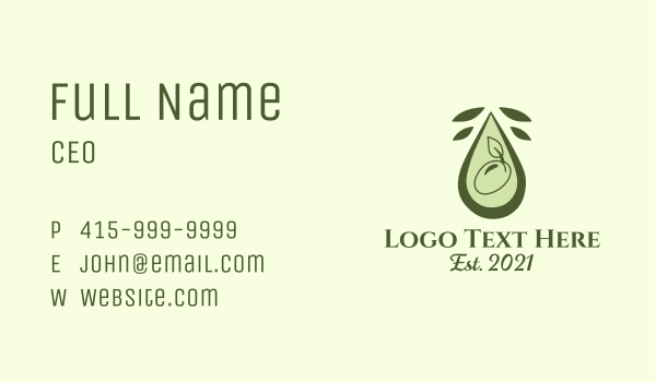 Olive Oil Droplet Business Card Design Image Preview
