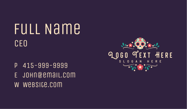 Mexican Floral Skull Business Card Design Image Preview