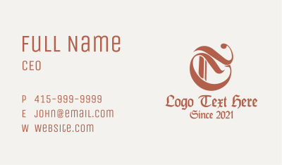 Gothic Letter T Business Card