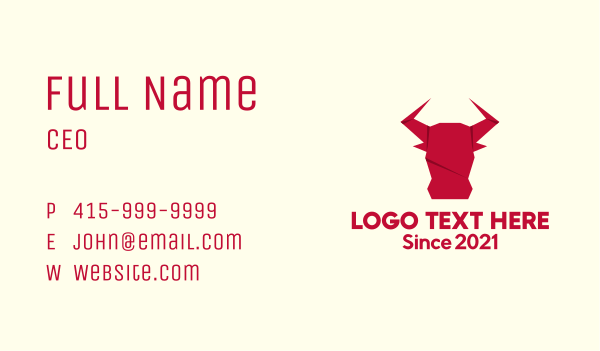 Origami Bull Craft Business Card Design Image Preview