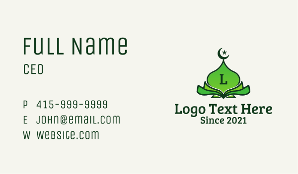Green Mosque Quran  Business Card Design