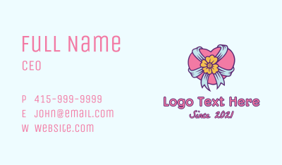 Heart Flower Ribbon Business Card Image Preview