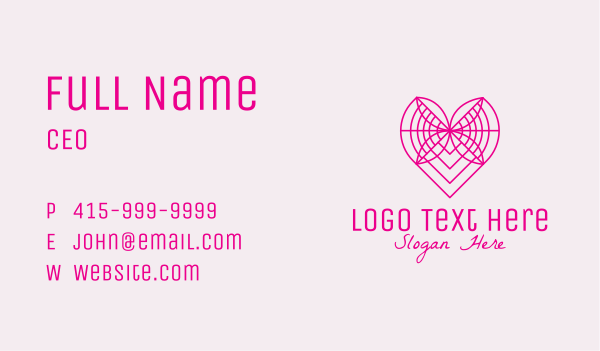 Minimalist Pink Butterfly Heart  Business Card Design Image Preview