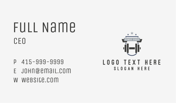 Dumbbell Fitness Star Badge Business Card Design Image Preview