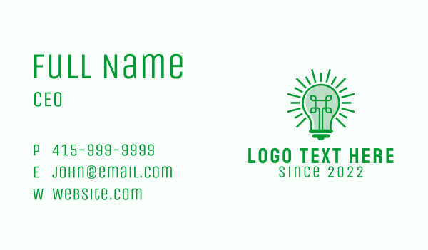 Green Digital Light Bulb  Business Card Design Image Preview