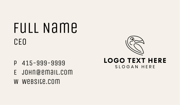 Black Minimalist Toucan  Business Card Design Image Preview