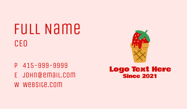 Strawberry Ice Cream Cone Business Card Design Image Preview