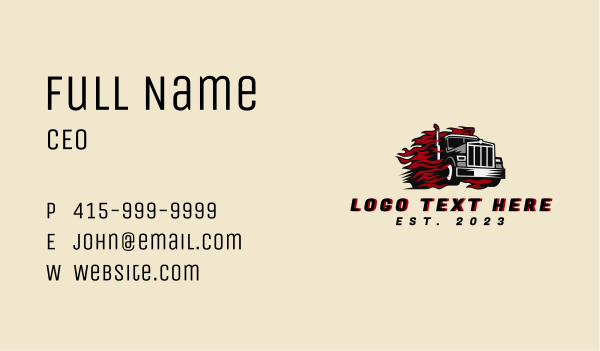 Fast Moving Flame Freight Truck  Business Card Design Image Preview