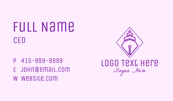 Purple Pen Ship Business Card Design Image Preview