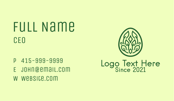 Green Organic Egg  Business Card Design Image Preview