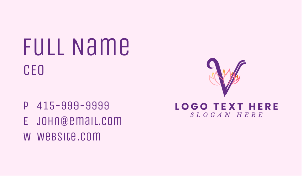 Pink Lotus Letter V Business Card Design Image Preview